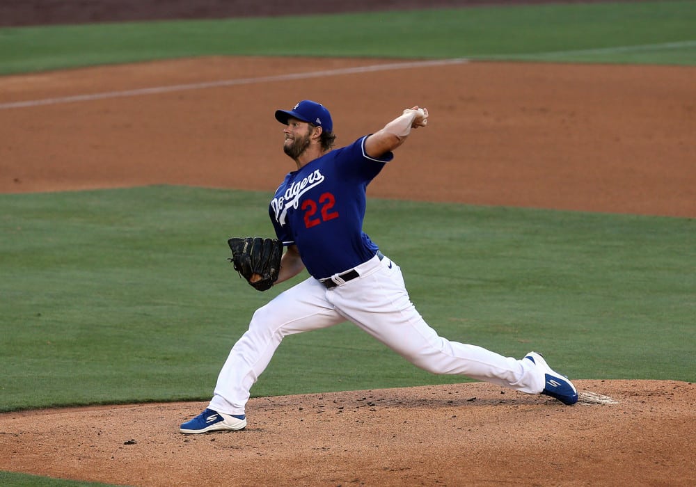 Los Angeles Dodgers pitcher Clayton Kershaw throws a pitch