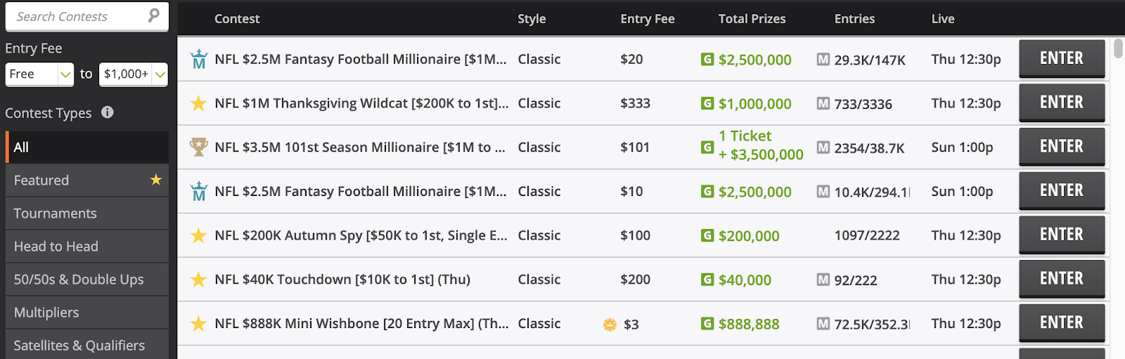 Example: DraftKings Contest Selection