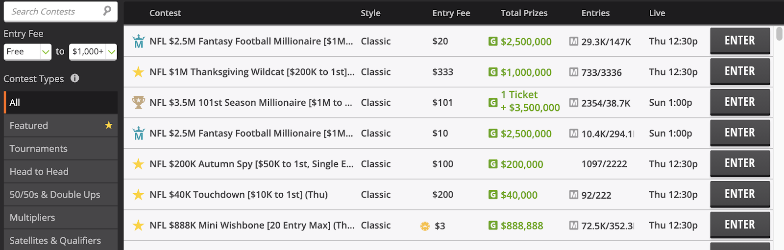 DraftKings-Contest-Selection Example: DraftKings Contest Selection