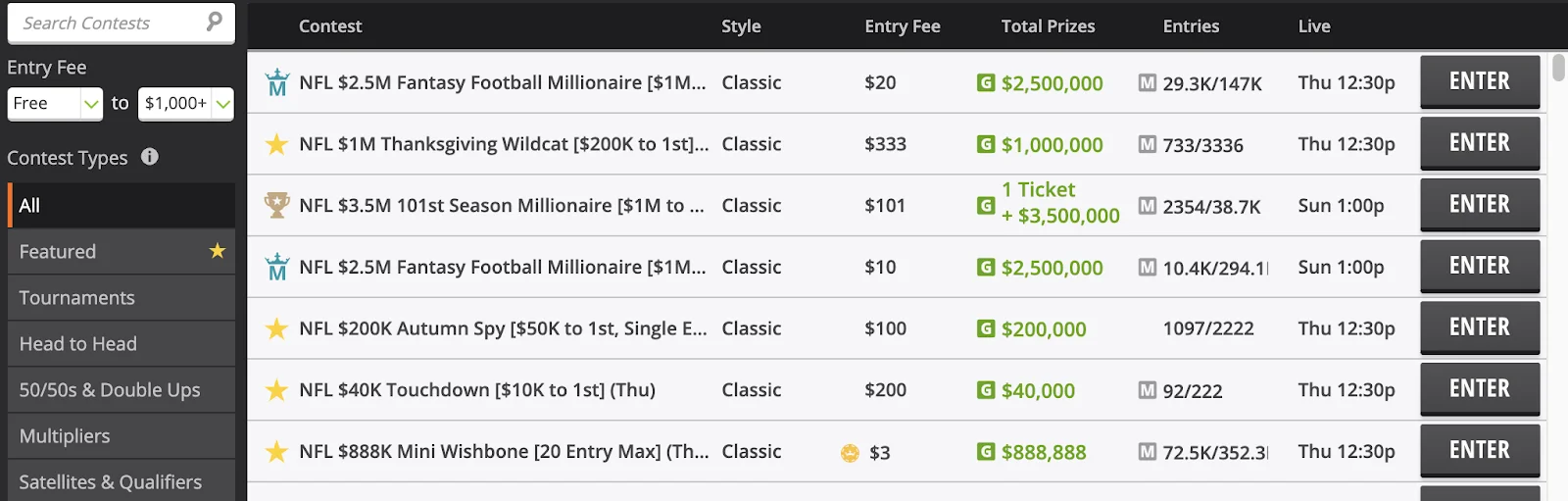 DraftKings-Contest-Selection Example: DraftKings Contest Selection